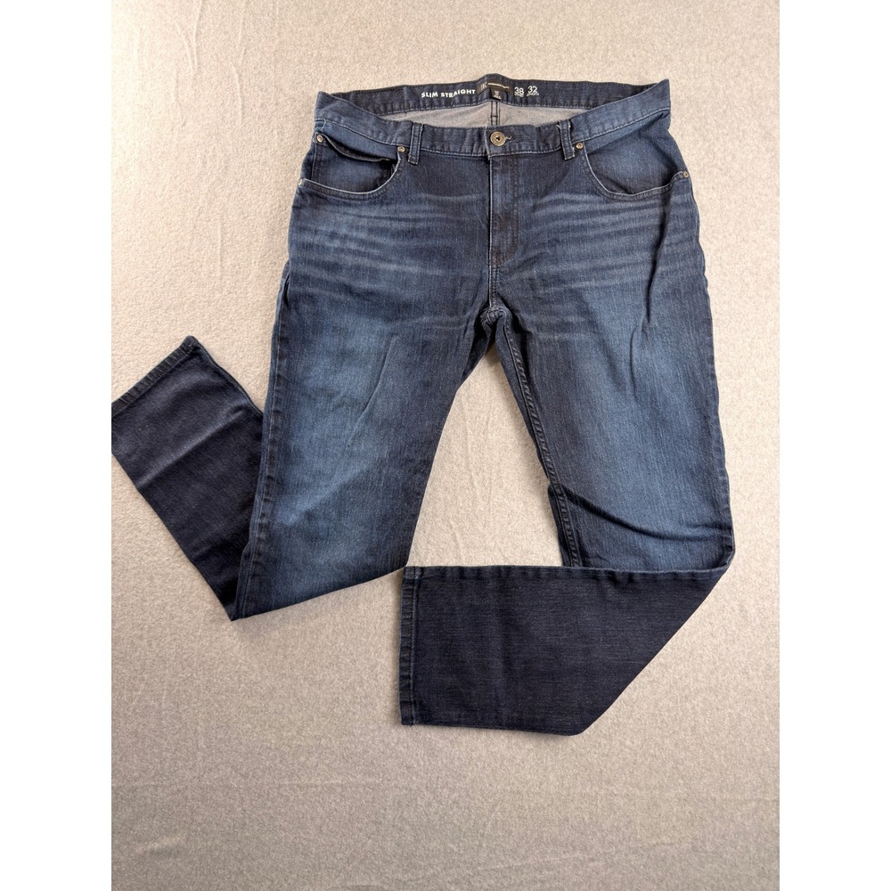 INC International Concepts Mens Slim Straight Dark Wash Blue Jeans 38x32